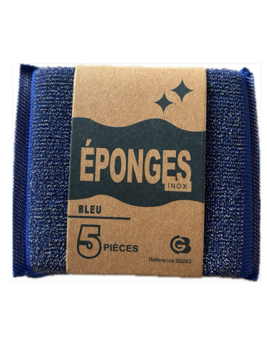 Lot de 5 éponges inox bleu